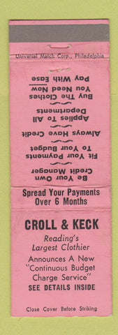 Matchbook Cover - Croll and Keck Clothes Reading PA WEAR