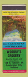 Matchbook Cover - Woodsy's Grocery Cambridge City IN Blue Ridge Mountains scene