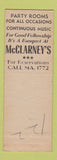 Matchbook Cover - McClarney's Restaurant Indianapolis IN