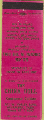 Matchbook Cover - The China Doll Alhambra CA fried chicken