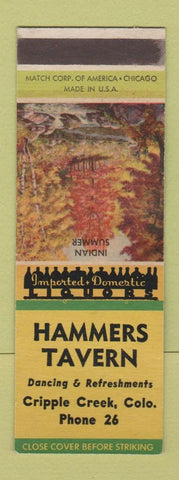 Matchbook Cover - Hammers Tavern Cripple Creek Colorado low phone # SAMPLE