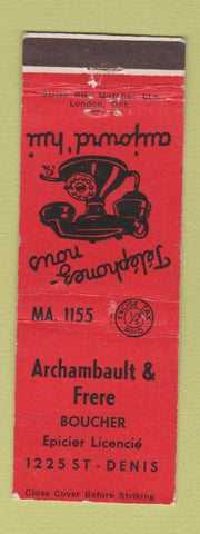 Matchbook Cover - Archambault & Frere Boucher Denis QC