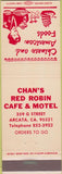 Matchbook Cover - Chan's Red Robin Cafe Motel Arcata CA