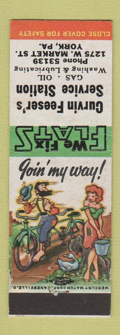Matchbook Cover - Curvin Freeser's Service oil gas York PA Hillbilly
