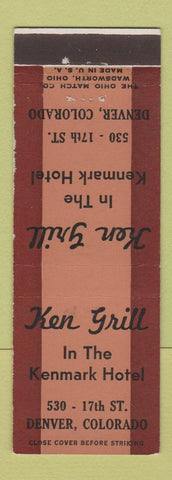 Matchbook Cover - Ken Grill Kenmark Hotel Denver Colorado WEAR