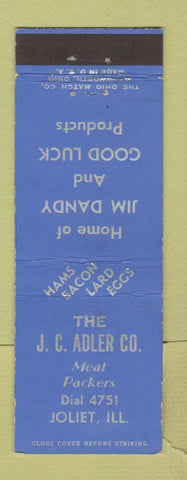 Matchbook Cover - JC Adler Meat Packing Joliet IL
