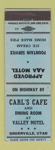 Matchbook Cover - Carl's Cafe Valley Motel Orderville UT WEAR