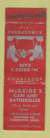 Matchbook Cover - McBride's Cafe Rathskeller Cambridge MA WORN POOR STRIKER