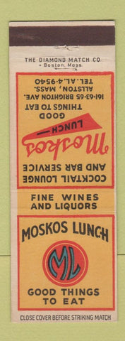Matchbook Cover - Moskos Lunch Allston MA