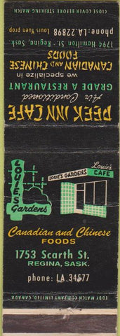 Matchbook Cover - Peek Inn Cafe Regina SK Chinese Food WORN
