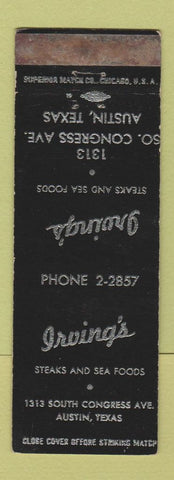 Matchbook Cover - Irving's Steaks Seafood Austin TX WORN