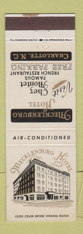 Matchbook Cover - Mecklenburg Hotel Charlotte NC