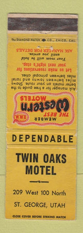 Matchbook Cover - Twin Oaks Motel St George UT Best Western WEAR
