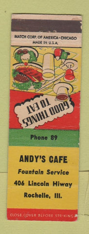 Matchbook Cover - Andy's Cafe Rochelle IL WEAR