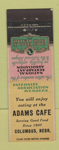 Matchbook Cover - Adams Cafe Columbus NE