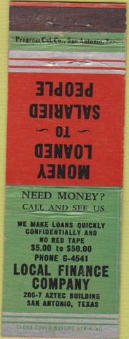 Matchbook Cover - Local Finance Co San Antonio TX