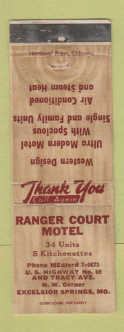 Matchbook Cover - Ranger Court Motel Excelsior Springs MO WORN