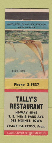 Matchbook Cover - Tally's Restaurant Des Moines IA Frank Talerico