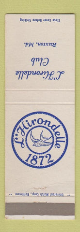 Matchbook Cover - L Hirondelle Club Ruxton MD