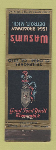 Matchbook Cover - Wasum's Detroit MI restaurant WEAR