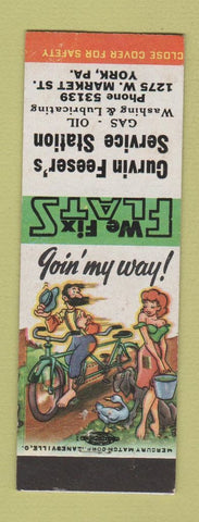 Matchbook Cover - Curvin Freeser's Service oil gas York PA Hillbilly