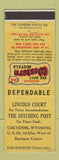 Matchbook Cover - Lincoln Court Hitching Post Cheyenne WY Best Western