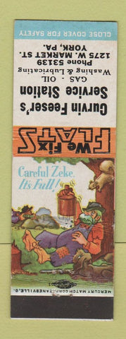 Matchbook Cover - Curvin Freeser's Service oil gas York PA Hillbilly