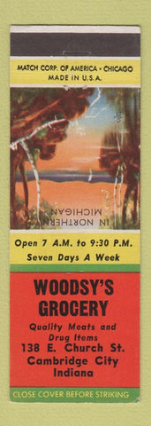 Matchbook Cover - Woodsy's Grocery Cambridge City IN