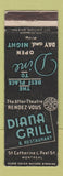 Matchbook Cover - Diana Grill Restaurant Montreal QC WEAR
