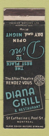 Matchbook Cover - Diana Grill Restaurant Montreal QC WEAR