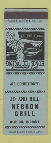 Matchbook Cover - Jo and Bill Hebron Grill Hebron IN