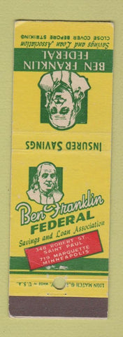 Matchbook Cover - Ben Franklin Federal Savings Loan Minneapolis St Paul MN