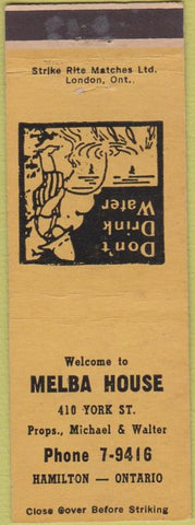 Matchbook Cover - Melba House Hamilton ON