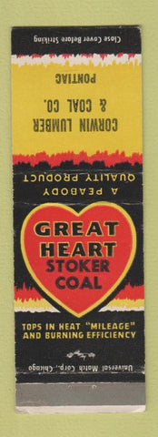 Matchbook Cover - Great Heart Stoker Coal Corwin Lumber Pontiac MI WEAR
