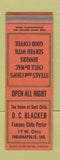 Matchbook Cover - DC Blacker Chile Parlor Indianapolis IN SAMPLE WEAR