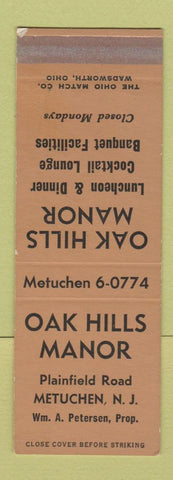 Matchbook Cover - Oak Hills Manor Metuchen NJ SAMPLE