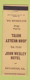 Matchbook Cover - John Wesley Hotel Savannah GA