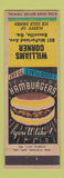 Matchbook Cover - Williams Corner Hamburgers Rossville GA