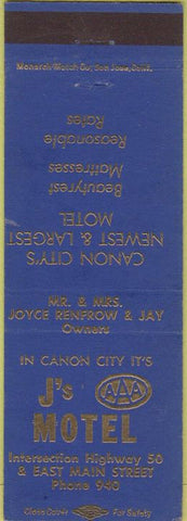 Matchbook Cover - J's Motel Canon City CO
