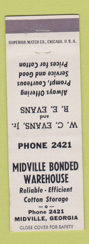 Matchbook Cover - Midville Bonded Warehouse Midville GA Cotton Storage