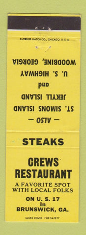 Matchbook Cover - Crews Restaurant Brunswick GA St Simons Island Woodbine