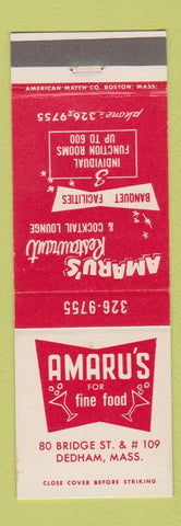 Matchbook Cover - Amaru's Restaurant Dedham MA