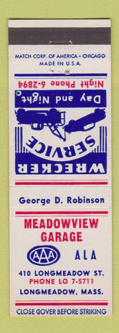 Matchbook Cover - Meadowview Garage AAA Longmeadow MA