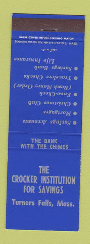 Matchbook Cover - Crocker Institute for Savings Turners Falls MA