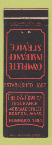 Matchbook Cover - Field & Cowles Insurance Boston MA