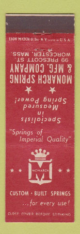 Matchbook Cover - Monarch Spring Manufacturing Worcester MA