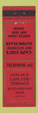 Matchbook Cover - Novak's Cape Cod Terrace Buzzards Bay MA