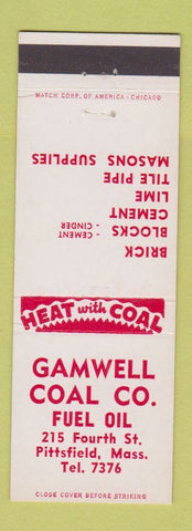 Matchbook Cover - Gamwell Coal Company Pittsfiield MA