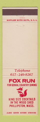 Matchbook Cover - Fox Run Restaurant Phillipston MA
