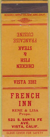 Matchbook Cover - French Inn Vista CA